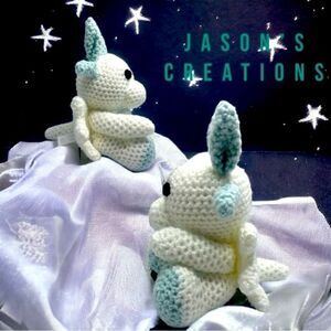 Jason’s Creations l Amigurumi 3-D l Hand-crochet l Custom 7” White Winged Dragon